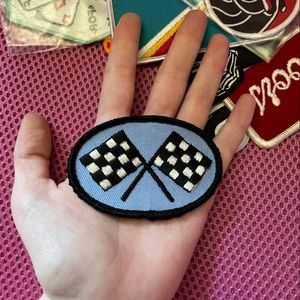 Vintage 70s 80s Blue Racing Flags Patch